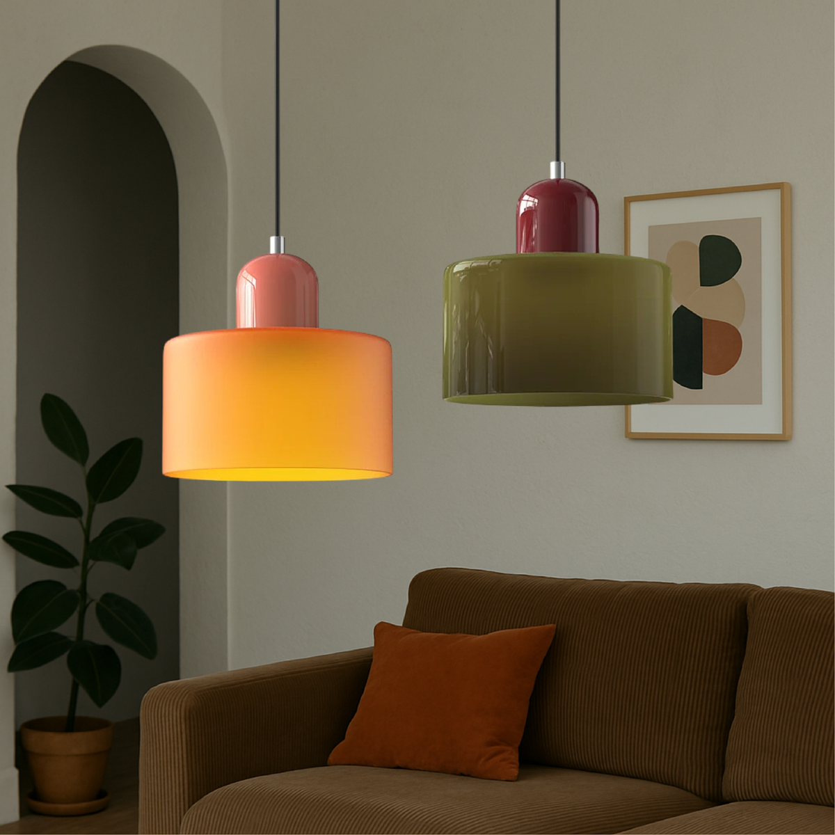 Mid-Century Modern Pendant Light Fixture with Warm White and Two-Tier Frosted Glass Shade