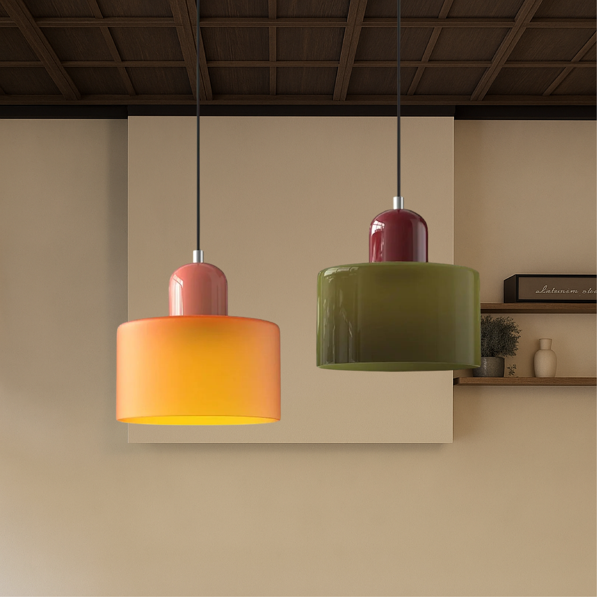 Mid-Century Modern Pendant Light Fixture with Warm White and Two-Tier Frosted Glass Shade