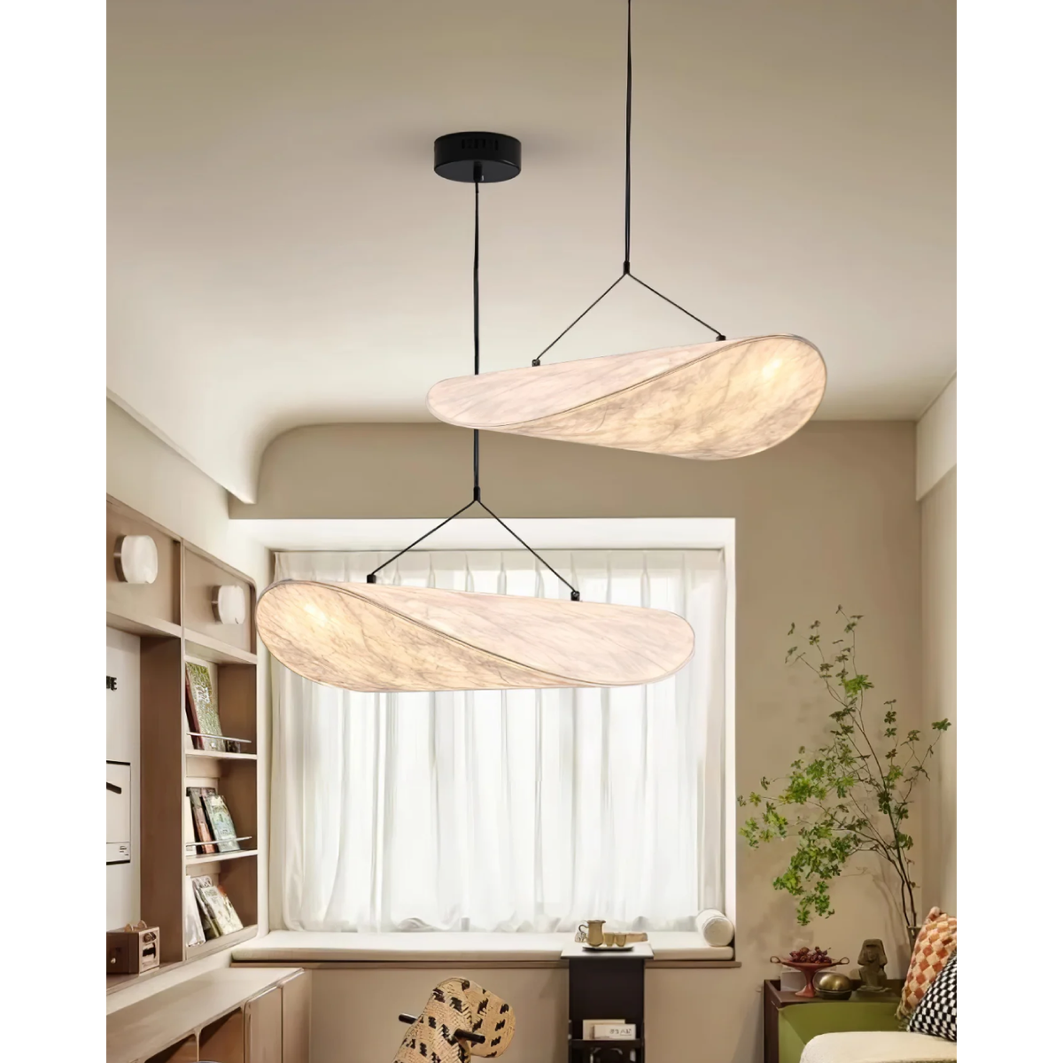 Pendant Light Fixture with Organic Wavy Shade for Kitchen Island and Hanging Spaces