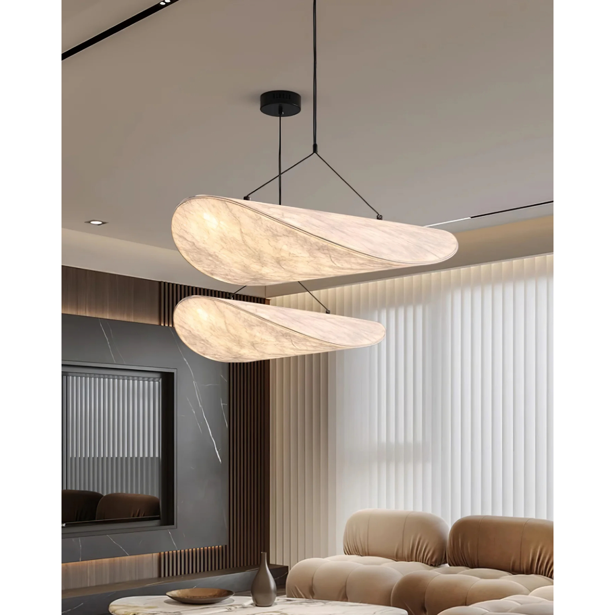 Pendant Light Fixture with Organic Wavy Shade for Kitchen Island and Hanging Spaces
