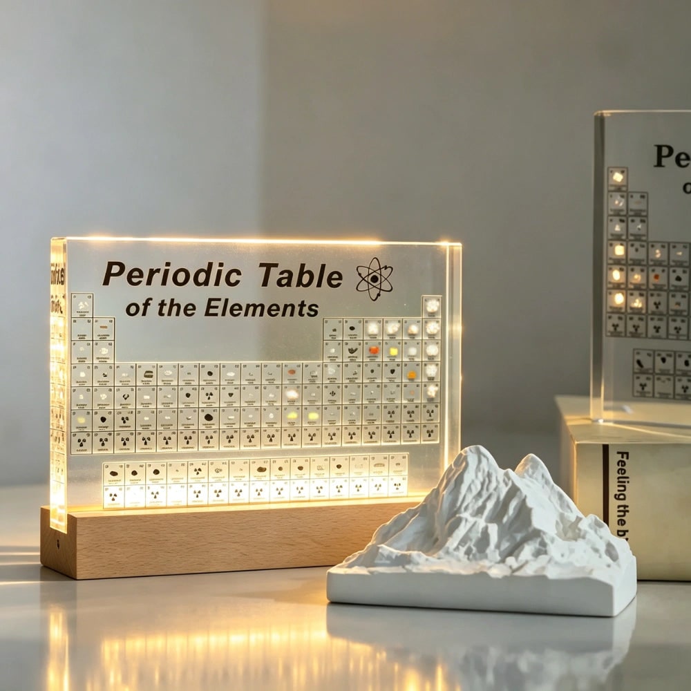 Periodic Table with Real Elements Acrylic LED Display Educational Gift