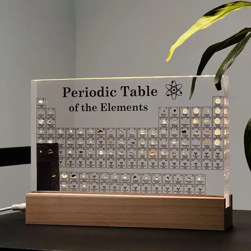 Periodic Table with Real Elements Acrylic LED Display Educational Gift