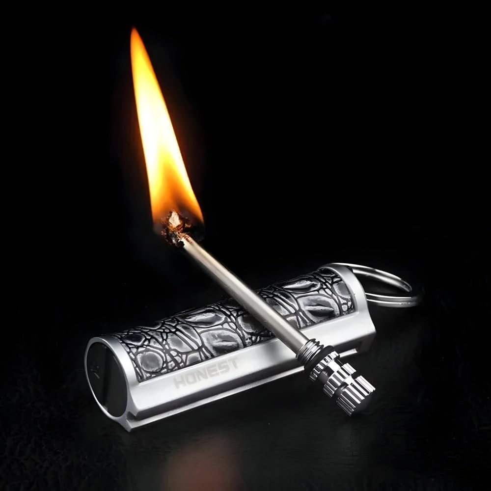 Permanent Match Lighter Fire Starter with Waterproof Metal Construction and Keychain Clip