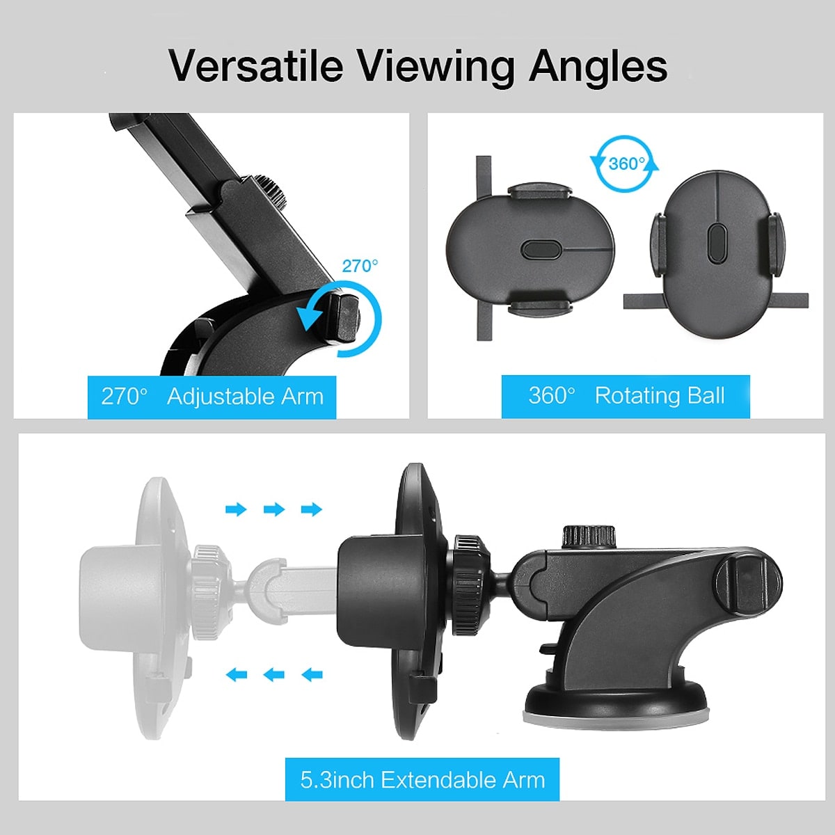 Phone Mount for Car with Telescopic Arm and Suction Cup Base Universal Holder Stand