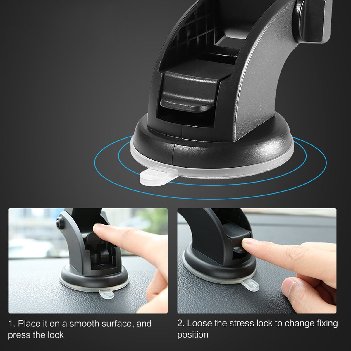 Phone Mount for Car with Telescopic Arm and Suction Cup Base Universal Holder Stand