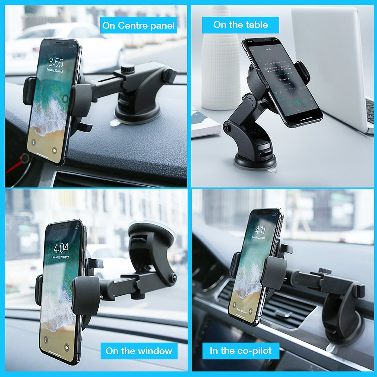 Phone Mount for Car with Telescopic Arm and Suction Cup Base Universal Holder Stand
