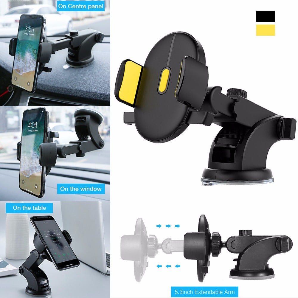 Phone Mount for Car with Telescopic Arm and Suction Cup Base Universal Holder Stand