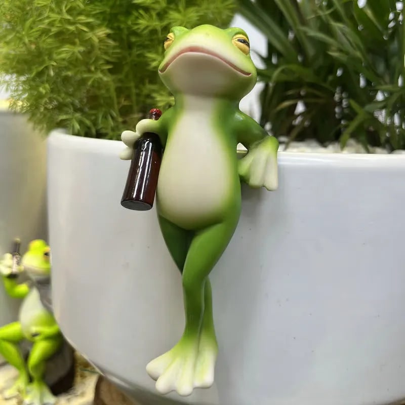 Plant Pot Hanger Hugger Resin Figurine Flower Decorative Garden Frog
