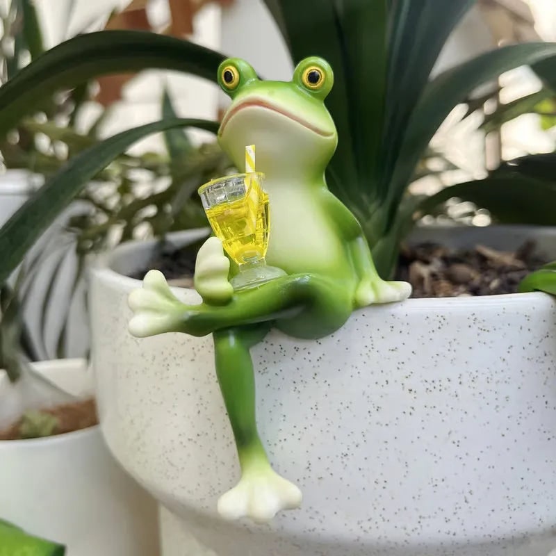 Plant Pot Hanger Hugger Resin Figurine Flower Decorative Garden Frog