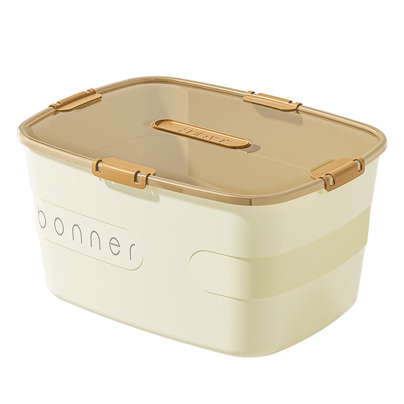 Plastic Storage Bin with Lid and Latch Closures 27 Gallon Stackable Box with Handle