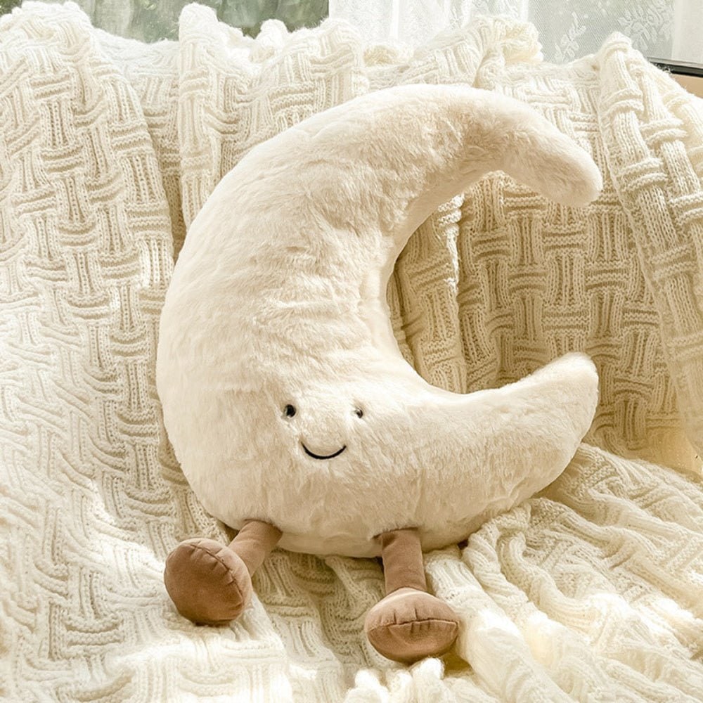 Plush Toy Decorative Throw Pillow with Fuzzy Fabric and Embroidered Smiling Face Sun And Moon