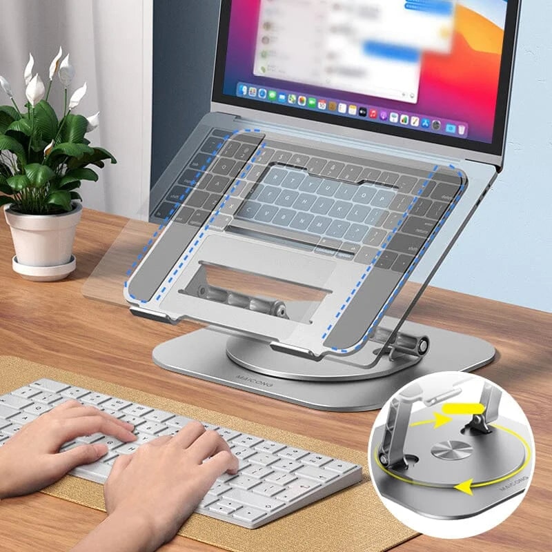Portable Adjustable Ergonomic Laptop Stand with 360 Rotating Base and Aluminum Foldable Design