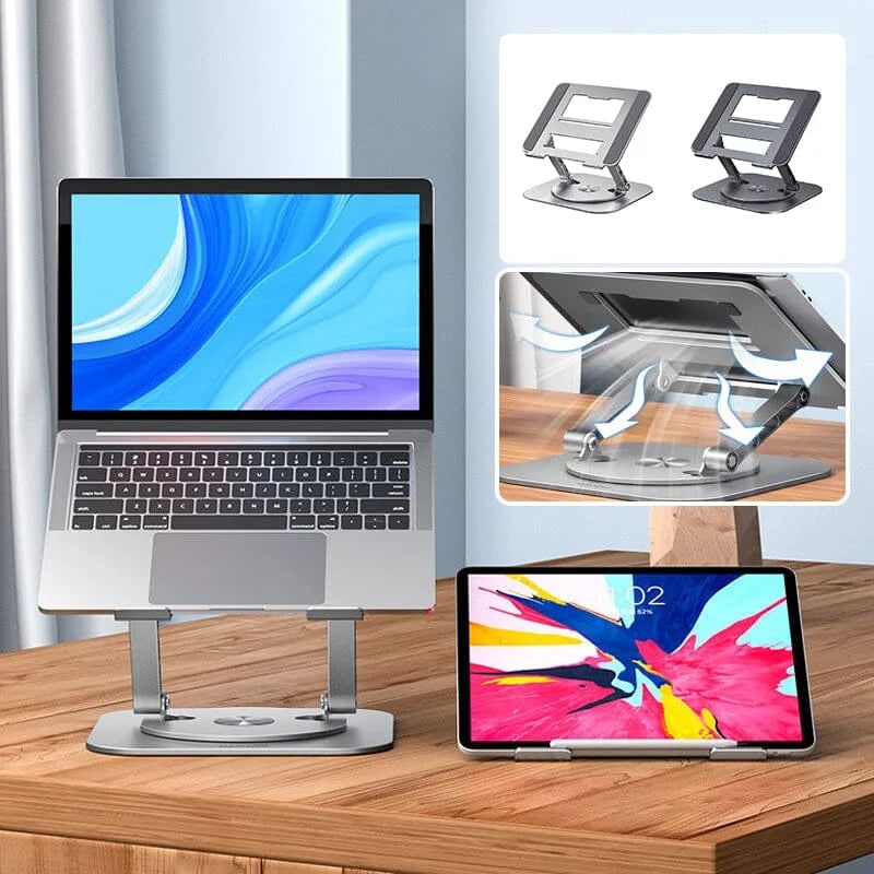 Portable Adjustable Ergonomic Laptop Stand with 360 Rotating Base and Aluminum Foldable Design