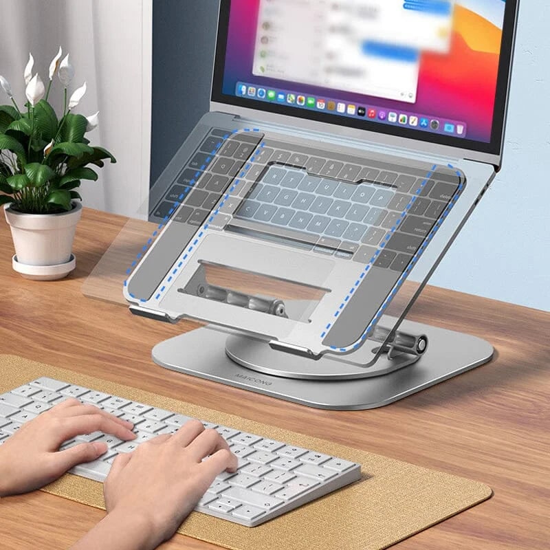 Portable Adjustable Ergonomic Laptop Stand with 360 Rotating Base and Aluminum Foldable Design