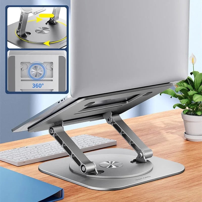Portable Adjustable Ergonomic Laptop Stand with 360 Rotating Base and Aluminum Foldable Design