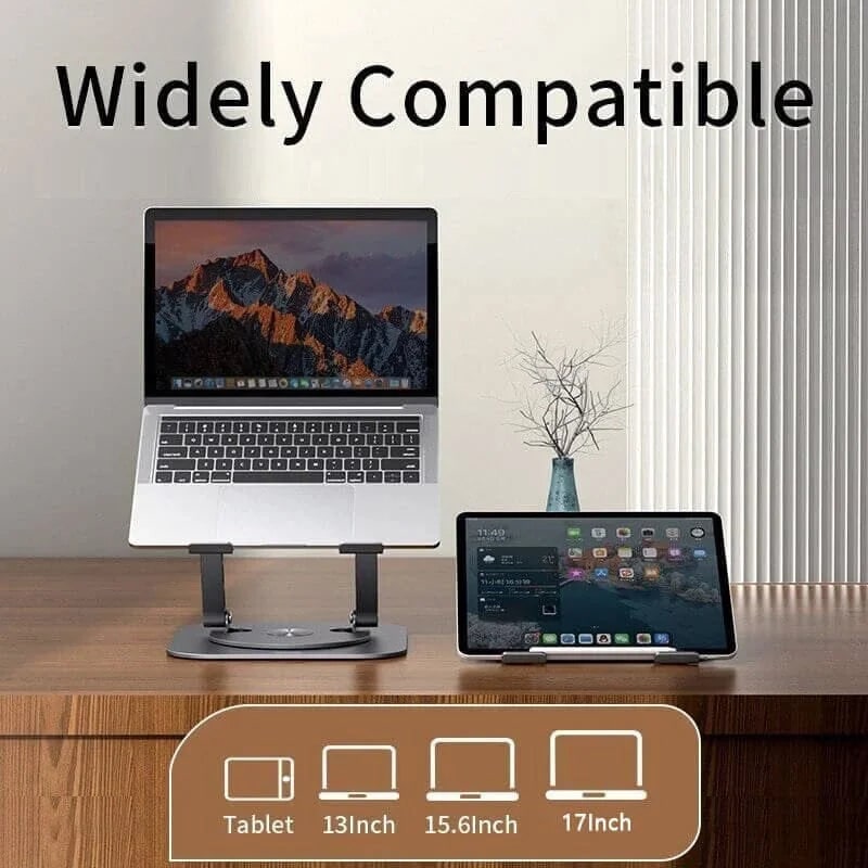 Portable Adjustable Ergonomic Laptop Stand with 360 Rotating Base and Aluminum Foldable Design