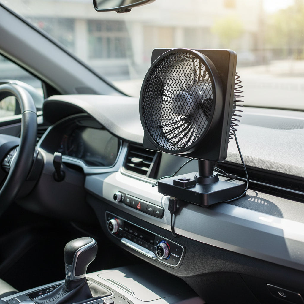 Portable Vehicle Cooling Fan with USB Power and 360° Rotation