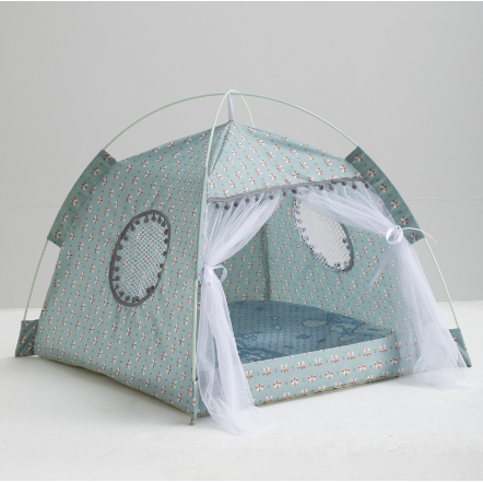 Portable Cat Tent Bed for Outdoor Travel with Removable Padded Mat and Mesh Windows