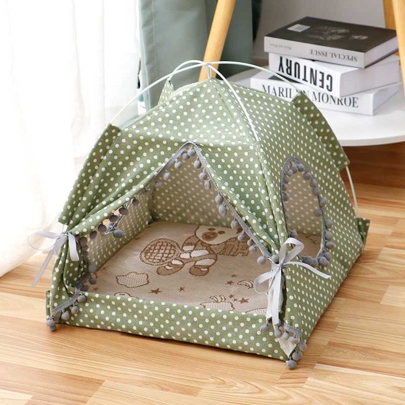 Portable Cat Tent Bed for Outdoor Travel with Removable Padded Mat and Mesh Windows