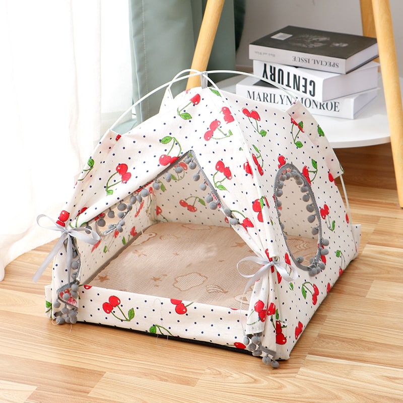 Portable Cat Tent Bed for Outdoor Travel with Removable Padded Mat and Mesh Windows