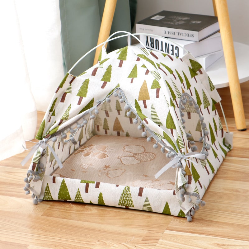 Portable Cat Tent Bed for Outdoor Travel with Removable Padded Mat and Mesh Windows