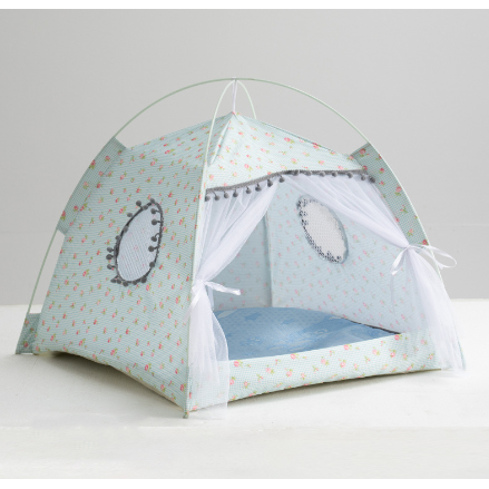 Portable Cat Tent Bed for Outdoor Travel with Removable Padded Mat and Mesh Windows