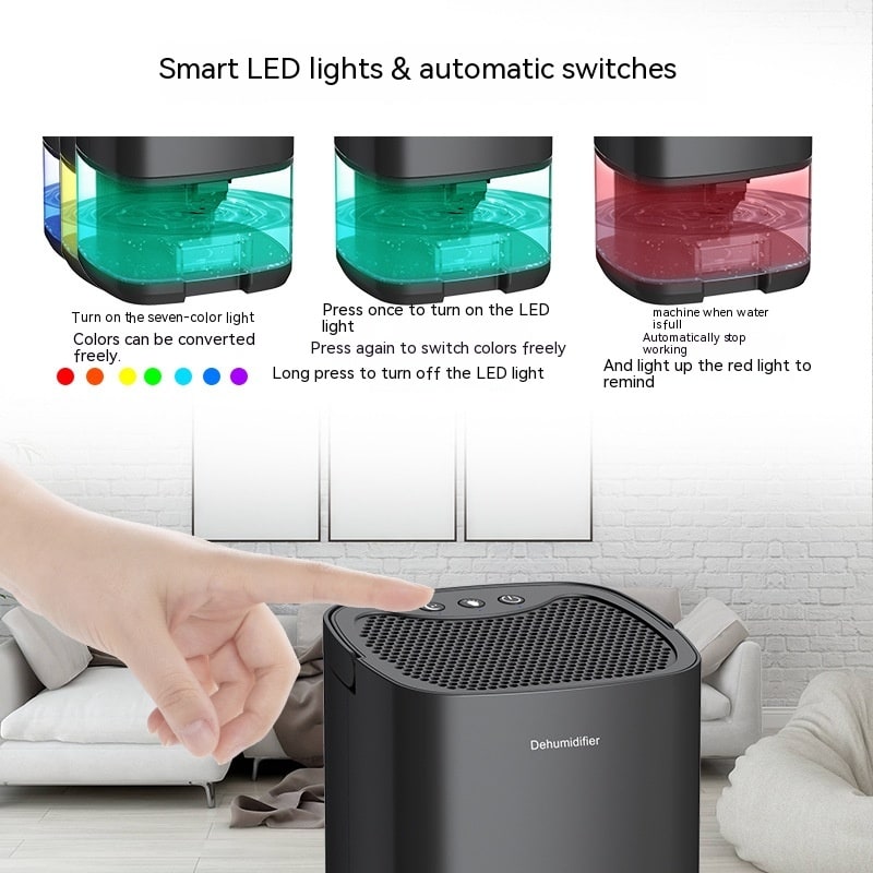 Portable Dehumidifier for Basement Bedroom with Drain Hose and LED Tank Indicator