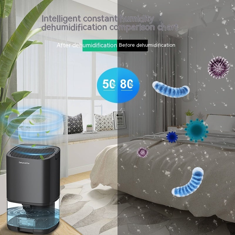 Portable Dehumidifier for Basement Bedroom with Drain Hose and LED Tank Indicator