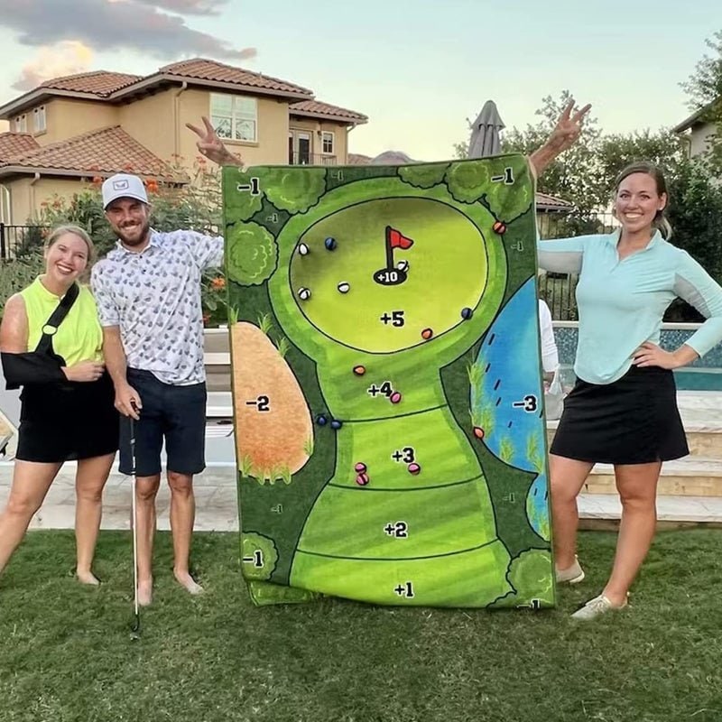 Portable Golf Chipping Game with Sticky Target Mat and 16 Color-Coded Balls Bucket