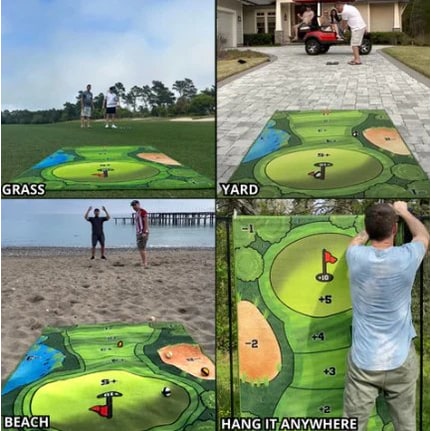 Portable Golf Chipping Game with Sticky Target Mat and 16 Color-Coded Balls Bucket