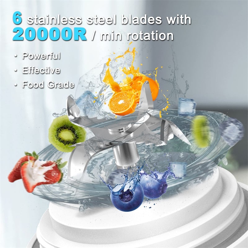 Portable Mini Blender with USB Charging 6-Blade Cordless Personal for Smoothies and Shakes