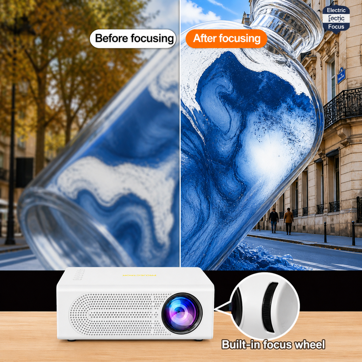 Portable Mini Projector Compact Home Theater with Manual Focus Wheel Small