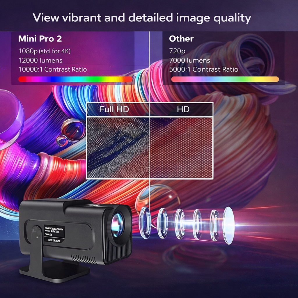 Portable Mini Smart Projector with Rotating Stand and Remote Control Quiet