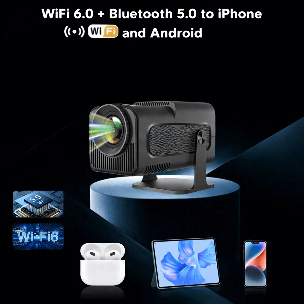 Portable Mini Smart Projector with Rotating Stand and Remote Control Quiet