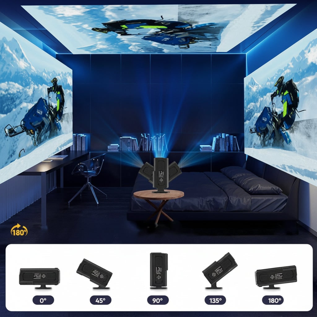Portable Mini Smart Projector with Rotating Stand and Remote Control Quiet