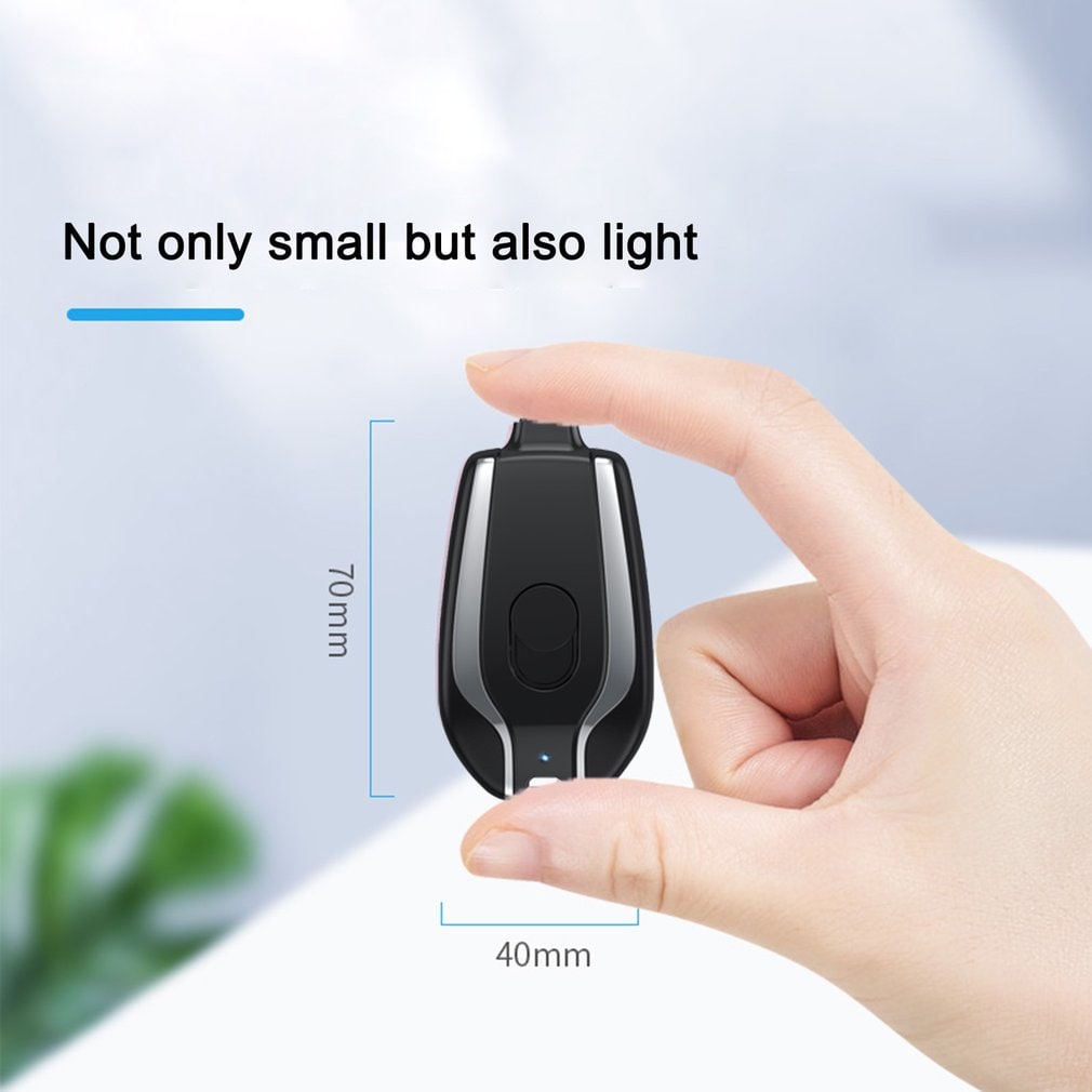 Portable Power Bank Keychain Charger with Retractable Connector and Carabiner Clip