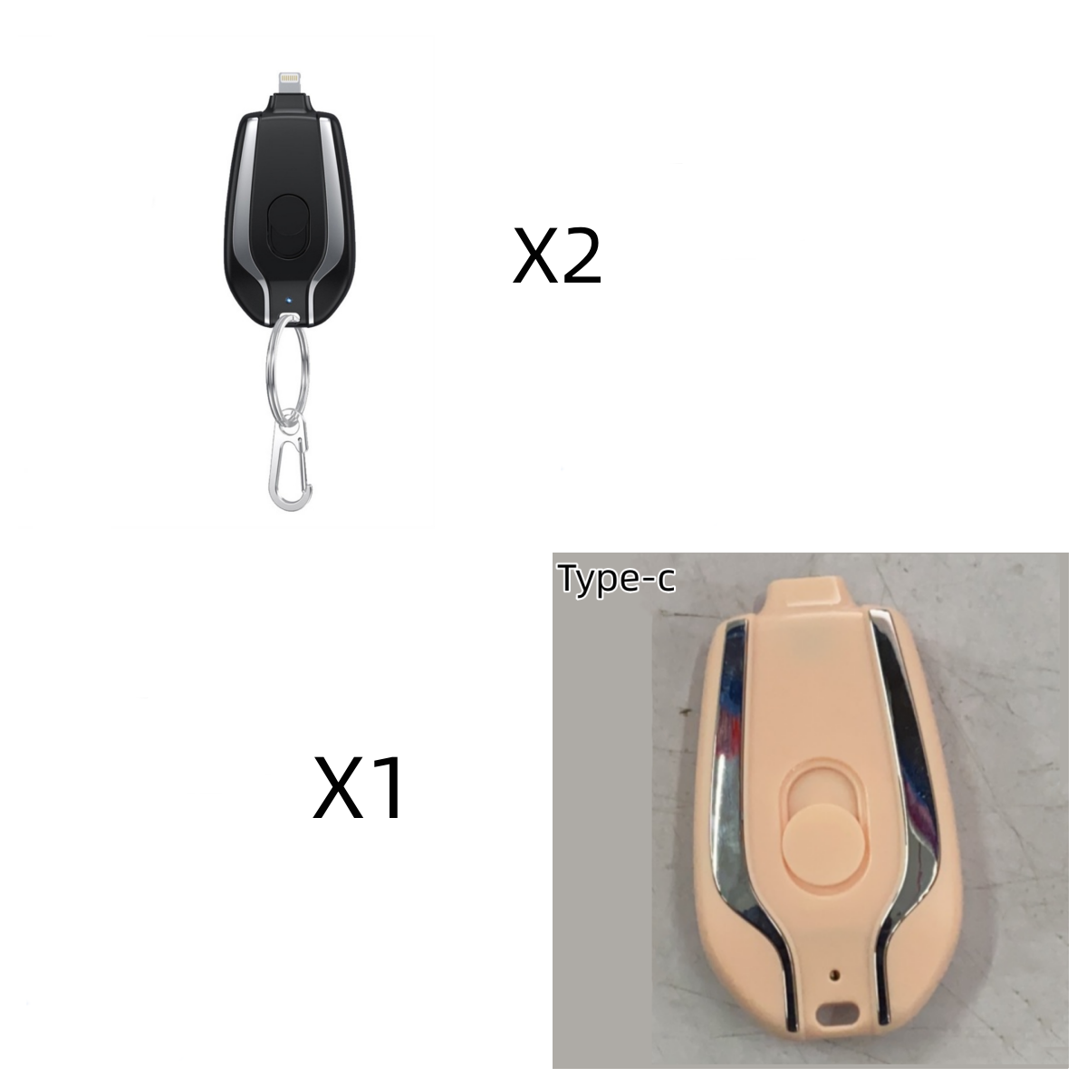 Portable Power Bank Keychain Charger with Retractable Connector and Carabiner Clip