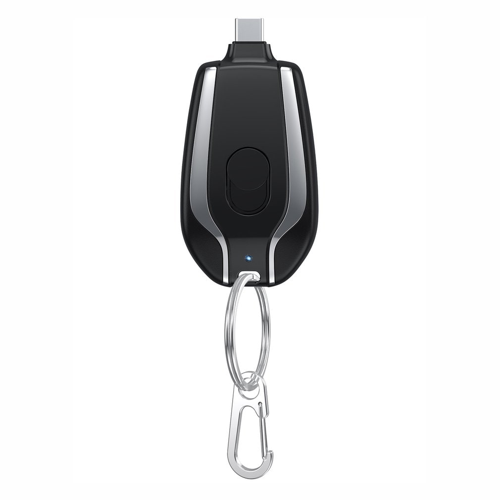 Portable Power Bank Keychain Charger with Retractable Connector and Carabiner Clip