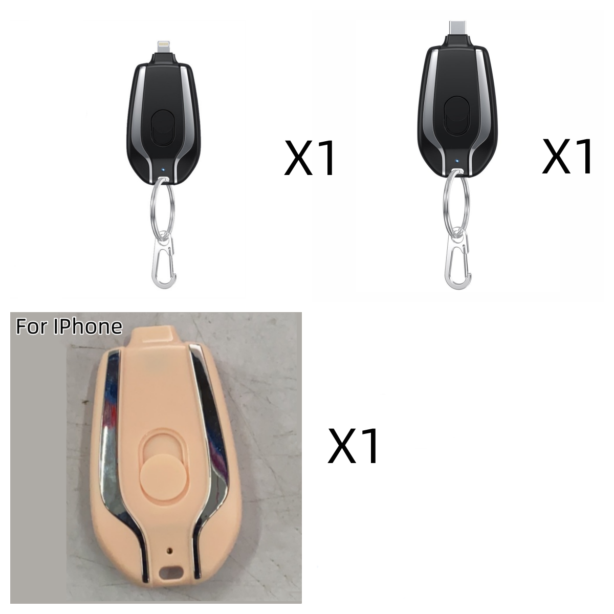 Portable Power Bank Keychain Charger with Retractable Connector and Carabiner Clip