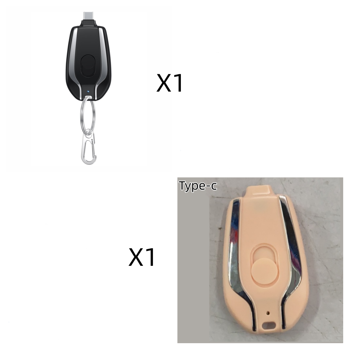 Portable Power Bank Keychain Charger with Retractable Connector and Carabiner Clip