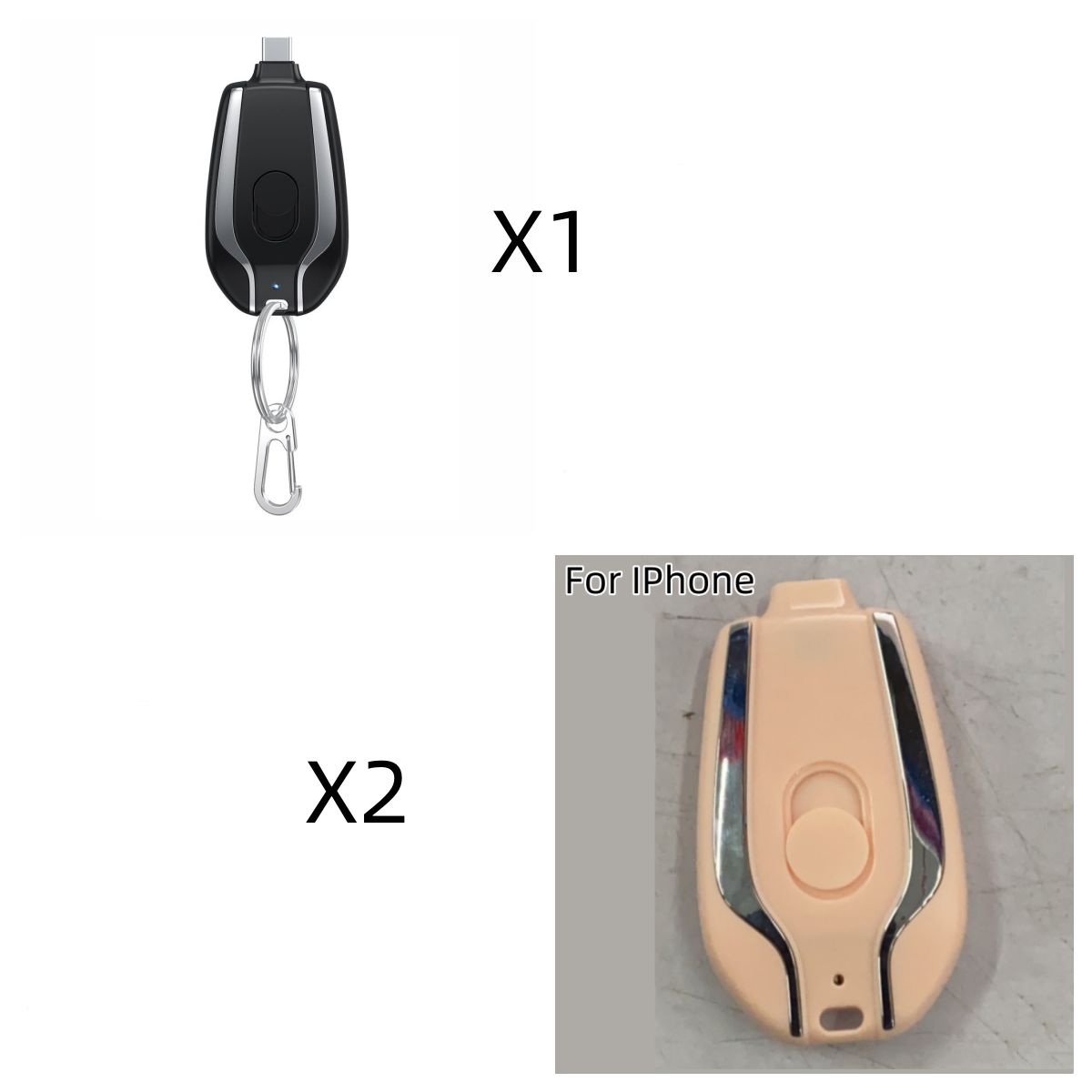 Portable Power Bank Keychain Charger with Retractable Connector and Carabiner Clip