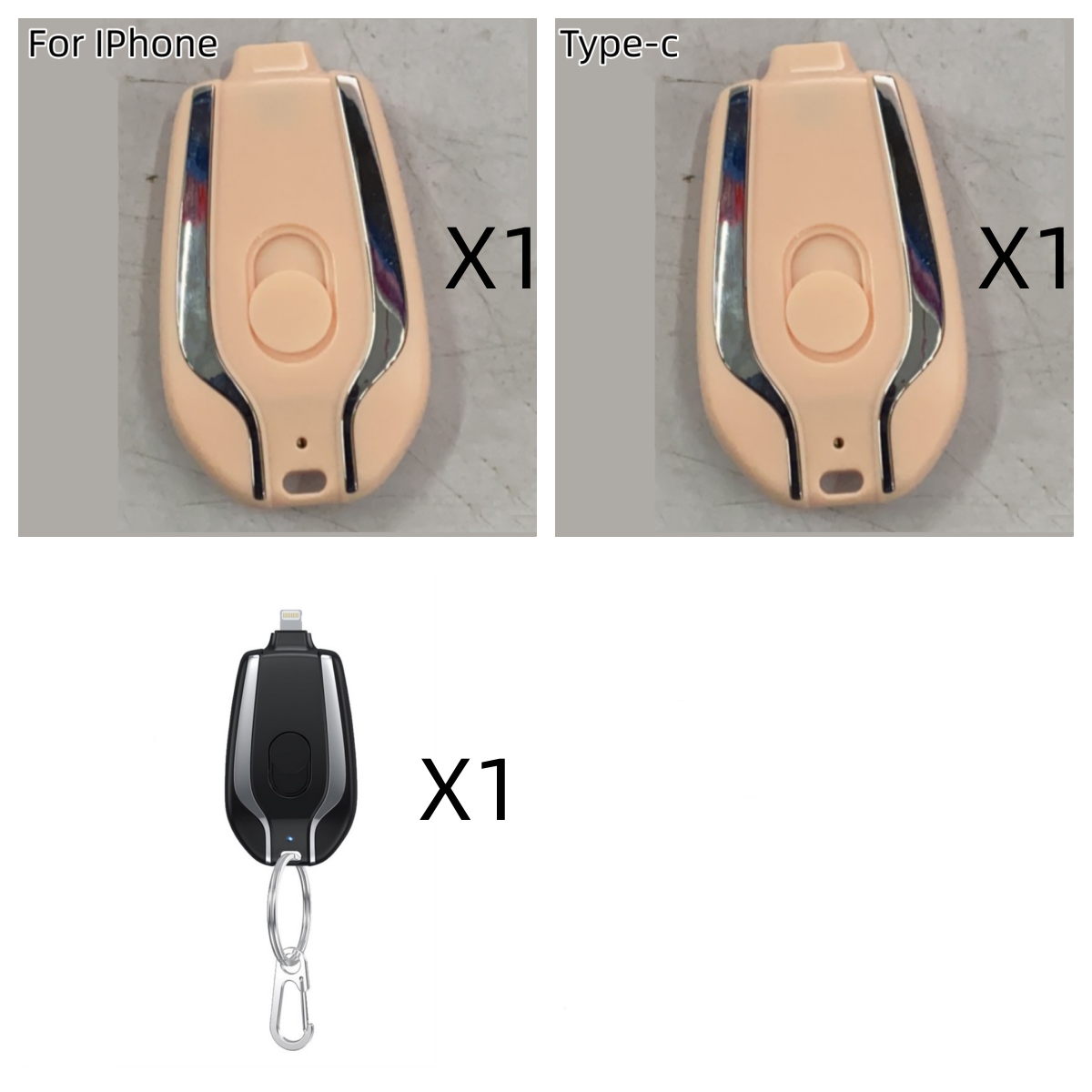 Portable Power Bank Keychain Charger with Retractable Connector and Carabiner Clip