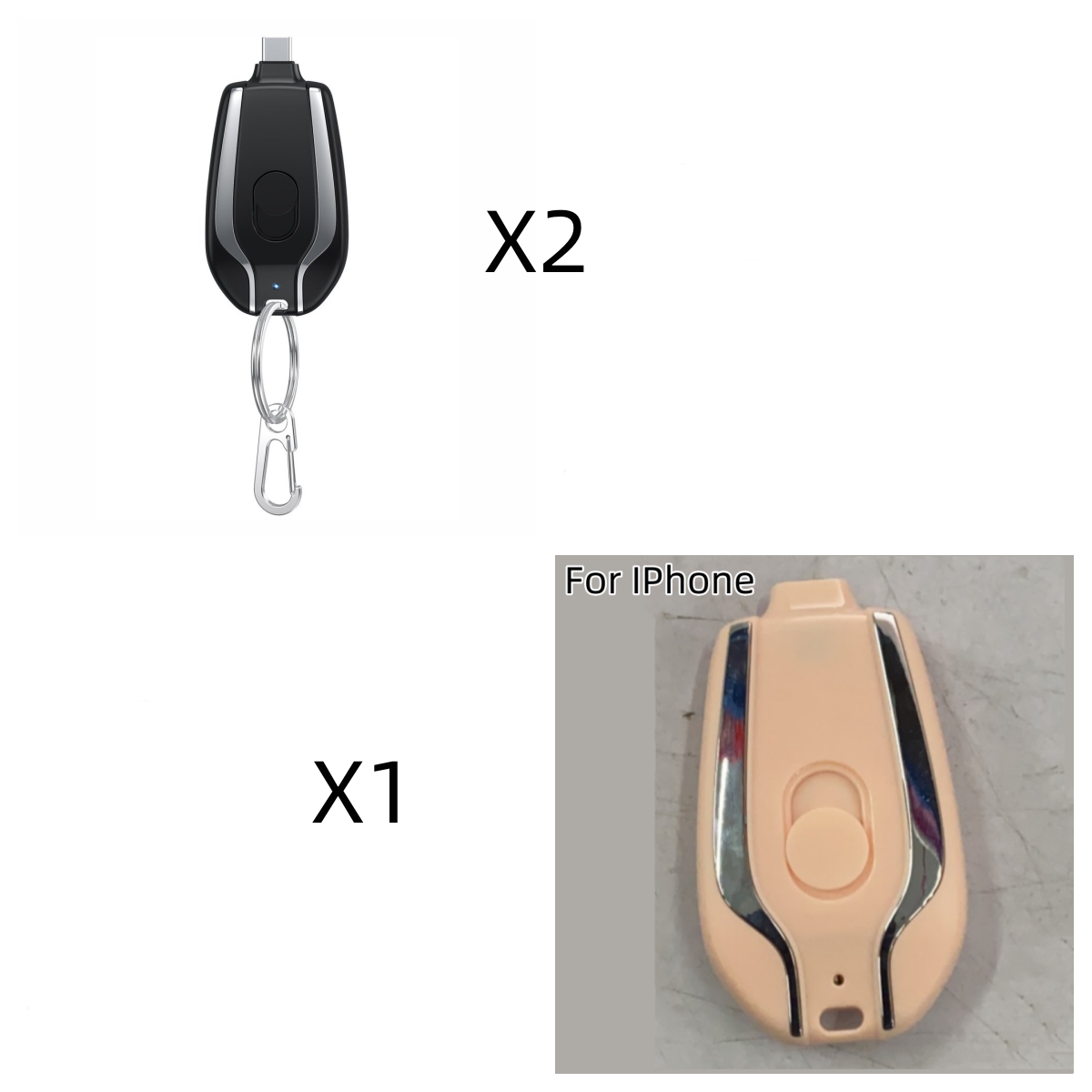 Portable Power Bank Keychain Charger with Retractable Connector and Carabiner Clip