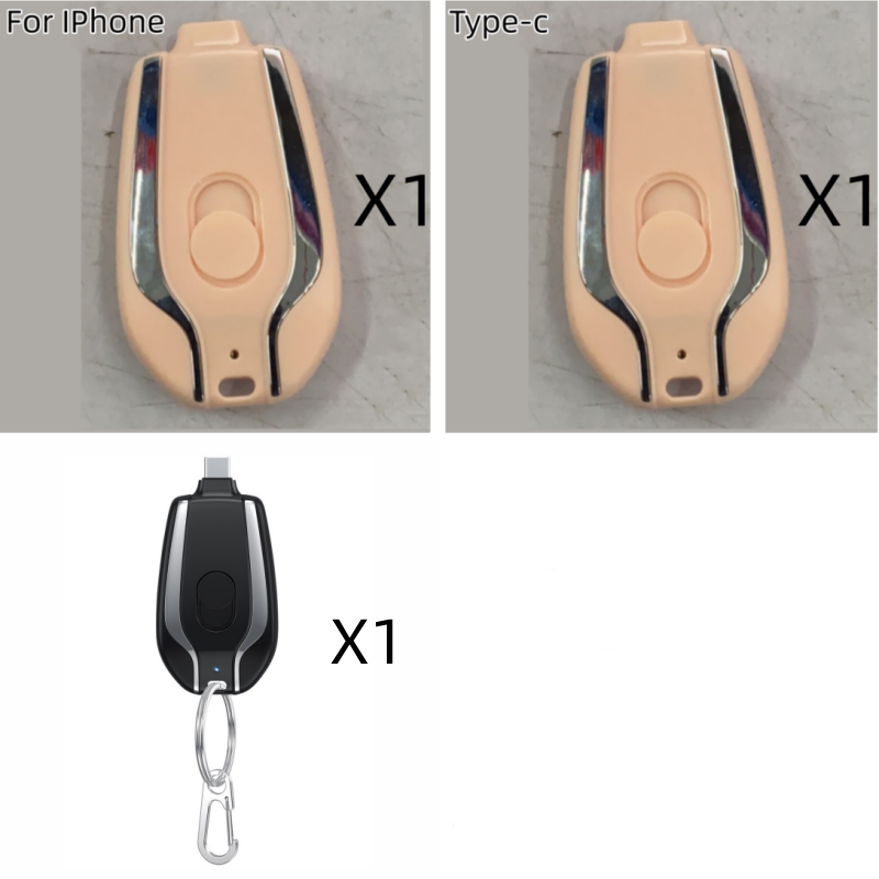 Portable Power Bank Keychain Charger with Retractable Connector and Carabiner Clip