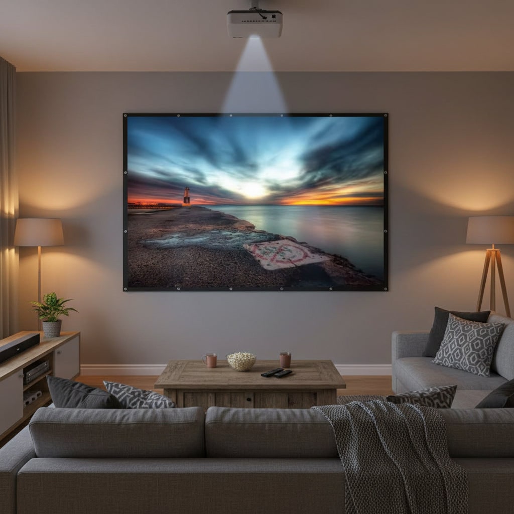 Portable Foldable 120 Inch Projection Screen with White Fabric and Metal Grommets