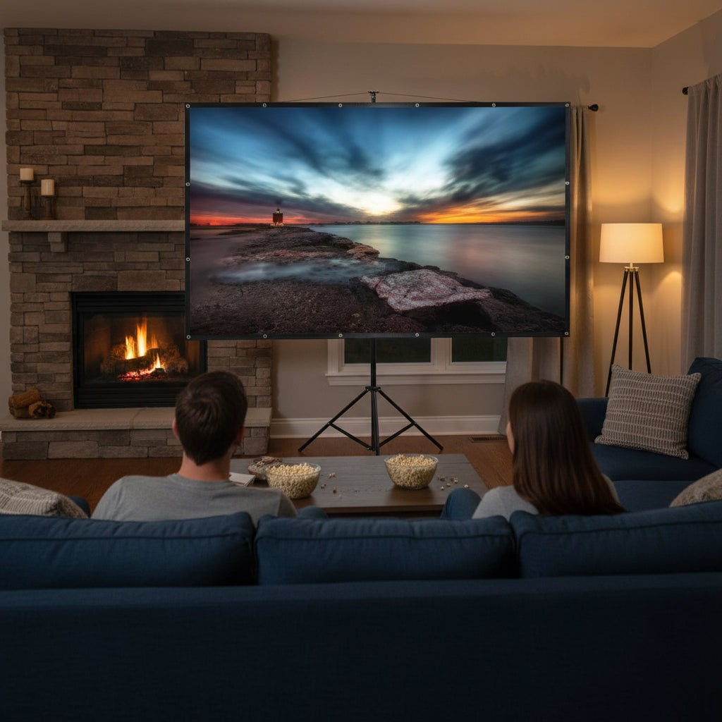 Portable Foldable 120 Inch Projection Screen with White Fabric and Metal Grommets