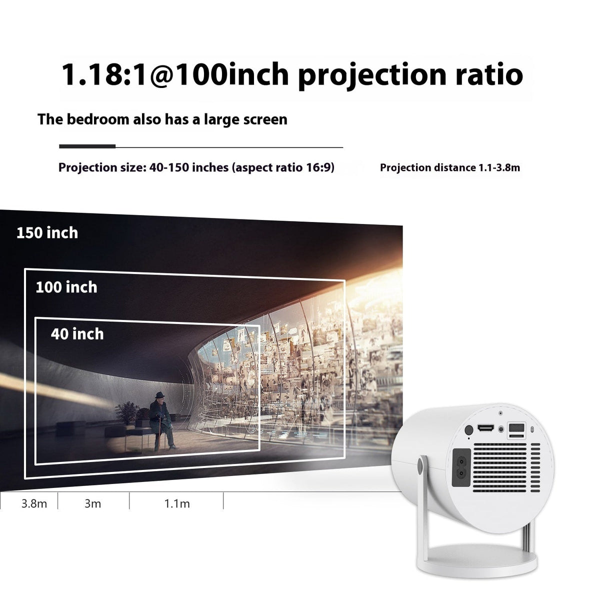 Portable Projector with Outdoor Screen Ultra Short Throw Compact Design and 180° Rotation Stand