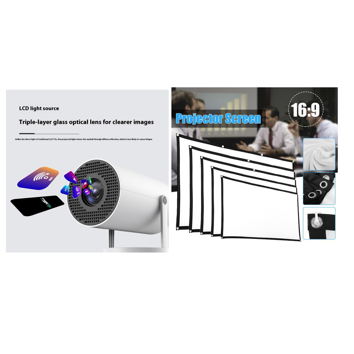 Portable Projector with Outdoor Screen Ultra Short Throw Compact Design and 180° Rotation Stand