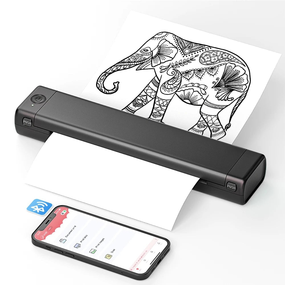 Portable Thermal Printer Wireless Bluetooth USB Compact A4 Smartphone Mobile