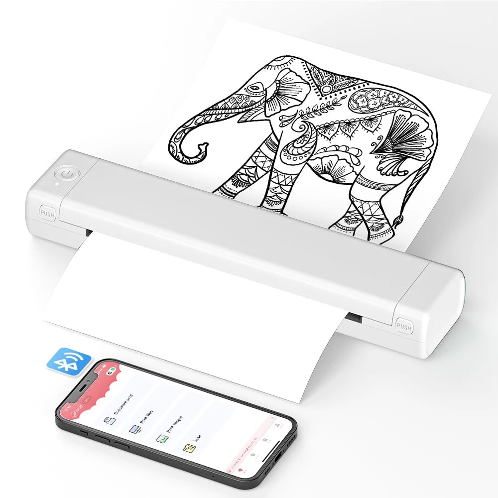 Portable Thermal Printer Wireless Bluetooth USB Compact A4 Smartphone Mobile